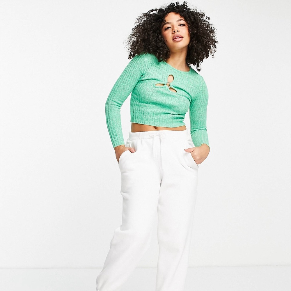 ASOS Design Petite Green Knotted Cutout Floral Long Sleeve Sweater - Picture 5 of 9
